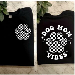 Dog mom shirt dog mom vibes humor retro checkered